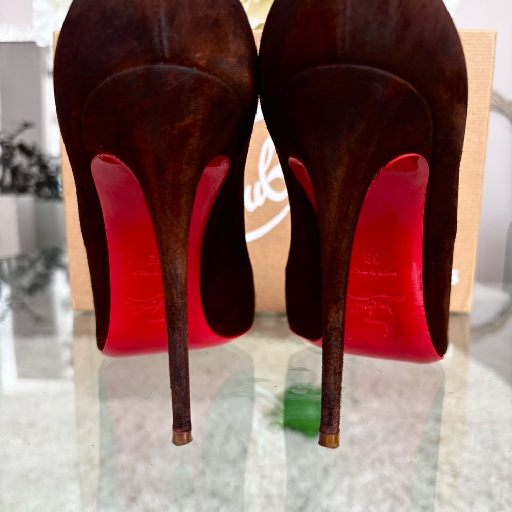 Authentic Christian Louboutin Pigalle Follies Women Brown Suede Stiletto Heels - Picture 7 of 16